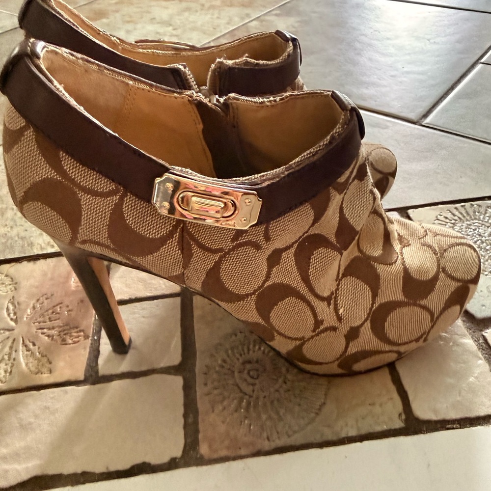 Coach Tan and Brown Signature Heeled Boots
